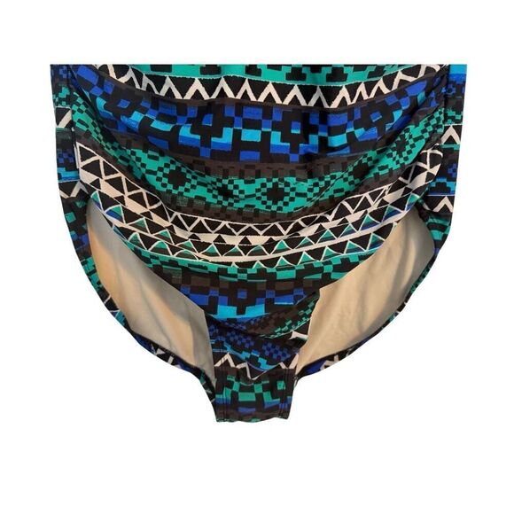 Merona Geometric Print Green Blue Black Halter One Piece Padded Swimsuit Large - Picture 15 of 15